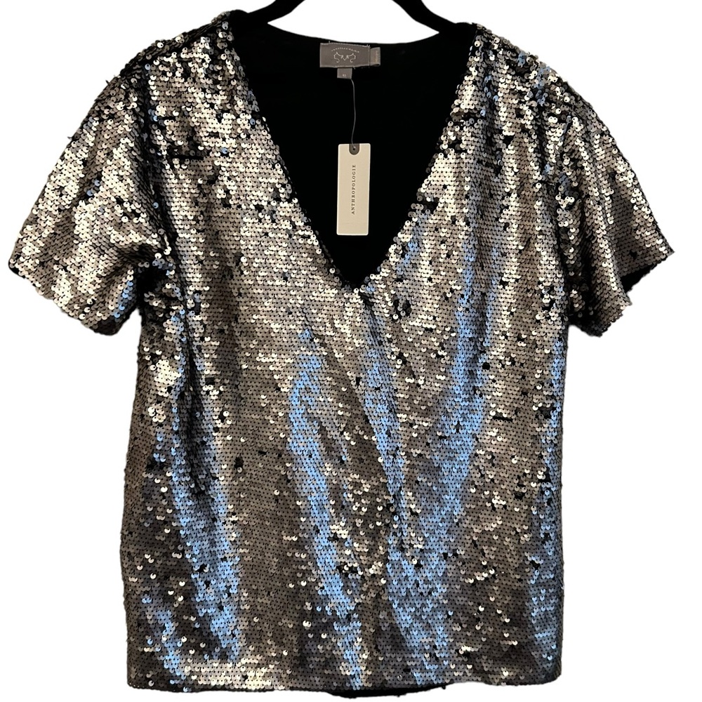 💥NWT💥Anthropologie Champagne Sequin Tee XS